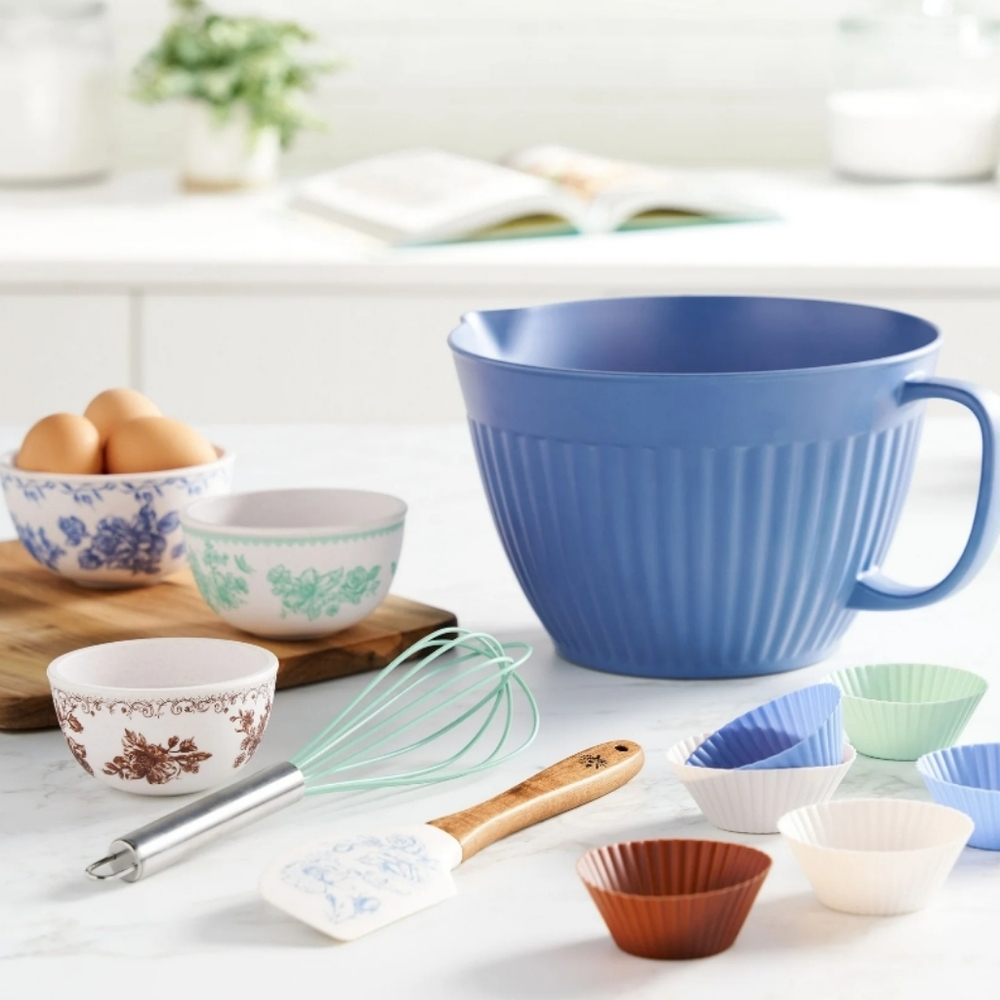 ❤️ New Pioneer Woman Delilah Blue Bamboo Melamine Batter Bowl Set